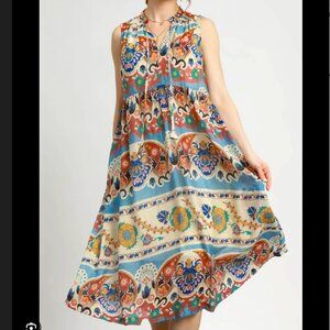 Umgee Womens  Floral Sleevless Dress Midi NEW